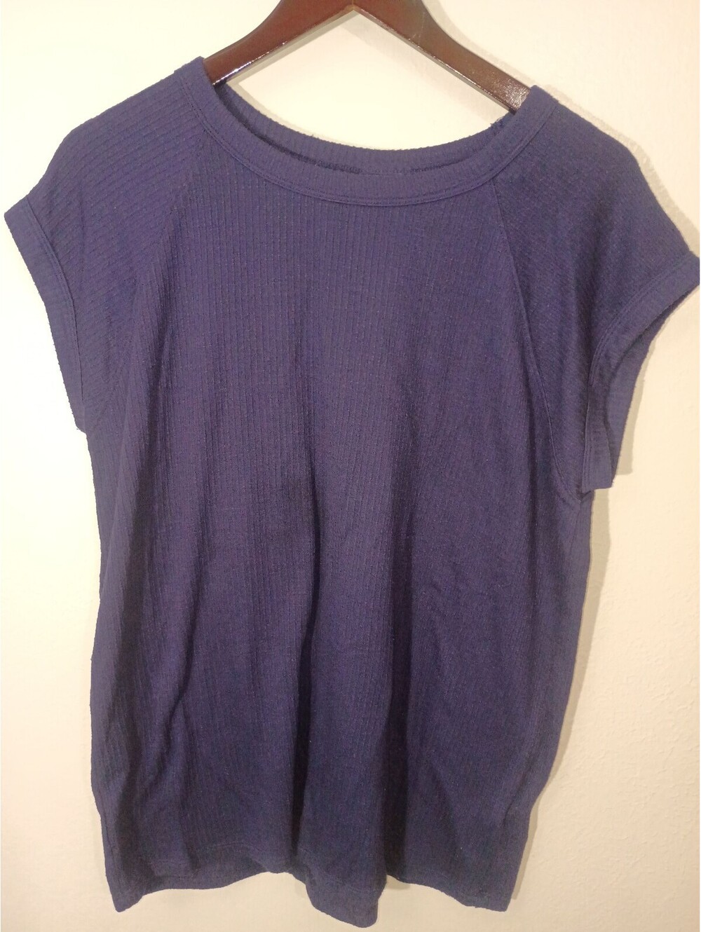 LuLaRoe Navy Blue Ribbed Short Sleeve Top Size Large